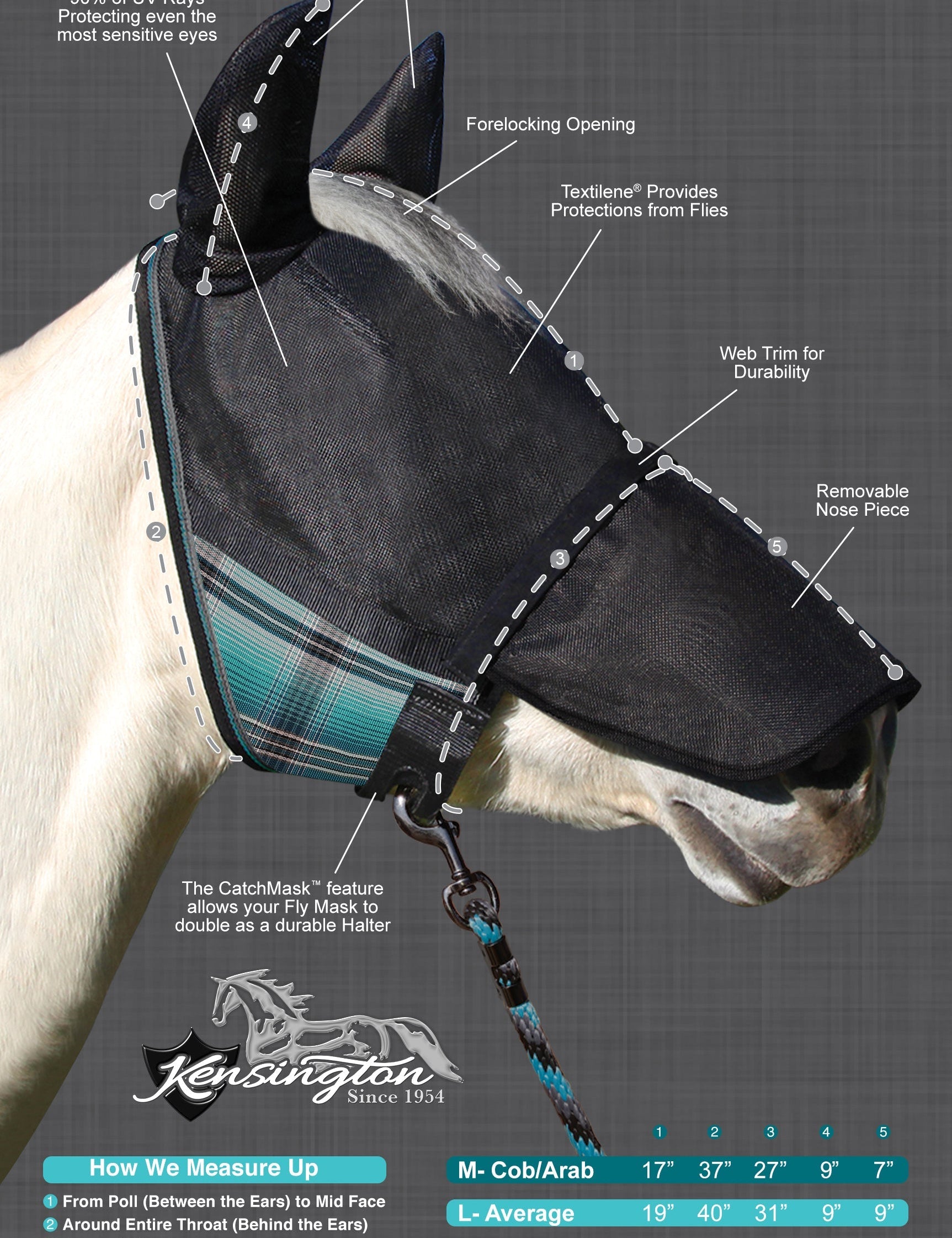 90% UV Fly Mask CatchMask UViator - Soft Mesh Ears, Removable Nose & Forelock Opening - Kensington Protective Products - Equiluxe Tack