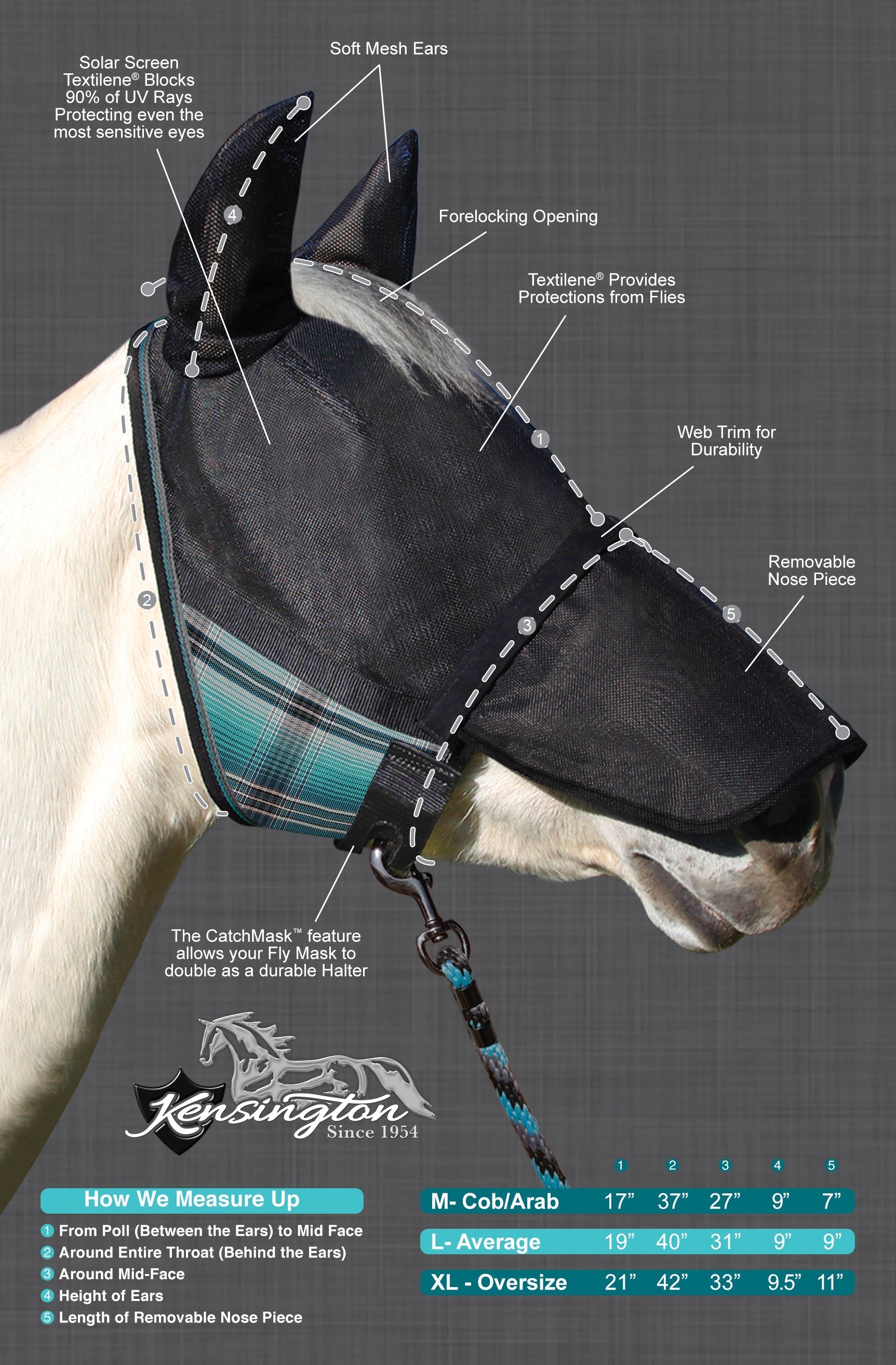 90% UV Fly Mask CatchMask UViator - Soft Mesh Ears, Removable Nose & Forelock Opening - Kensington Protective Products - Equiluxe Tack