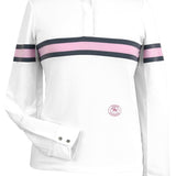 Essex Classics Cambridge Ladies Long Sleeve Show Shirt - White with Grey & Pink
