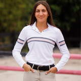Essex Classics Cambridge Ladies Long Sleeve Show Shirt - White with Grey & Pink