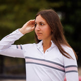 Essex Classics Cambridge Ladies Long Sleeve Show Shirt - White with Grey & Pink