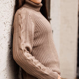 Essex Classics Laced Rein Cable Knit Sweater - Tan