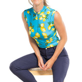 Kastel Denmark Azure Lemons Ruched Back Sleeveless 1/4 Zip Shirt