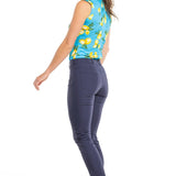Kastel Denmark Azure Lemons Ruched Back Sleeveless 1/4 Zip Shirt