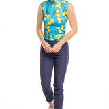 Kastel Denmark Azure Lemons Ruched Back Sleeveless 1/4 Zip Shirt