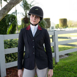Grand Prix Ladies EQJ Classic 3 Button Show Jacket, Black with Burgundy Collar
