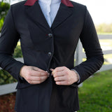 Grand Prix Ladies EQJ Classic 3 Button Show Jacket, Black with Burgundy Collar
