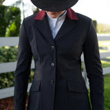 Grand Prix Ladies EQJ Classic 3 Button Show Jacket, Black with Burgundy Collar