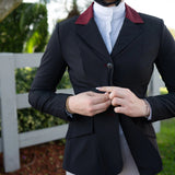 Grand Prix Ladies EQJ Classic 3 Button Show Jacket, Black with Burgundy Collar
