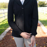 Grand Prix Ladies EQJ Classic 3 Button Show Jacket, Black with Burgundy Collar
