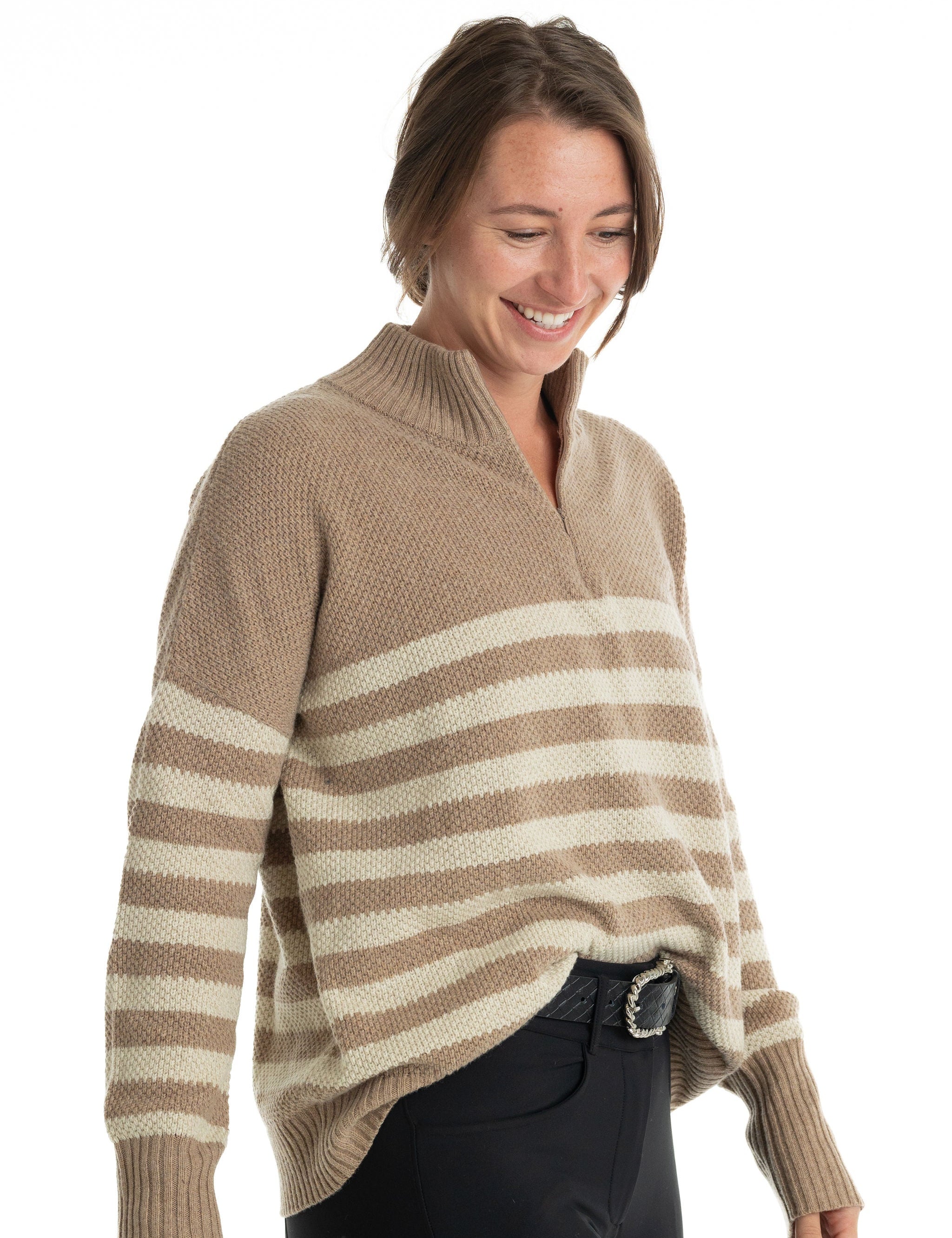 Hannah Childs Sassy Boyfriend Stripe 1/4 Zip Sweater