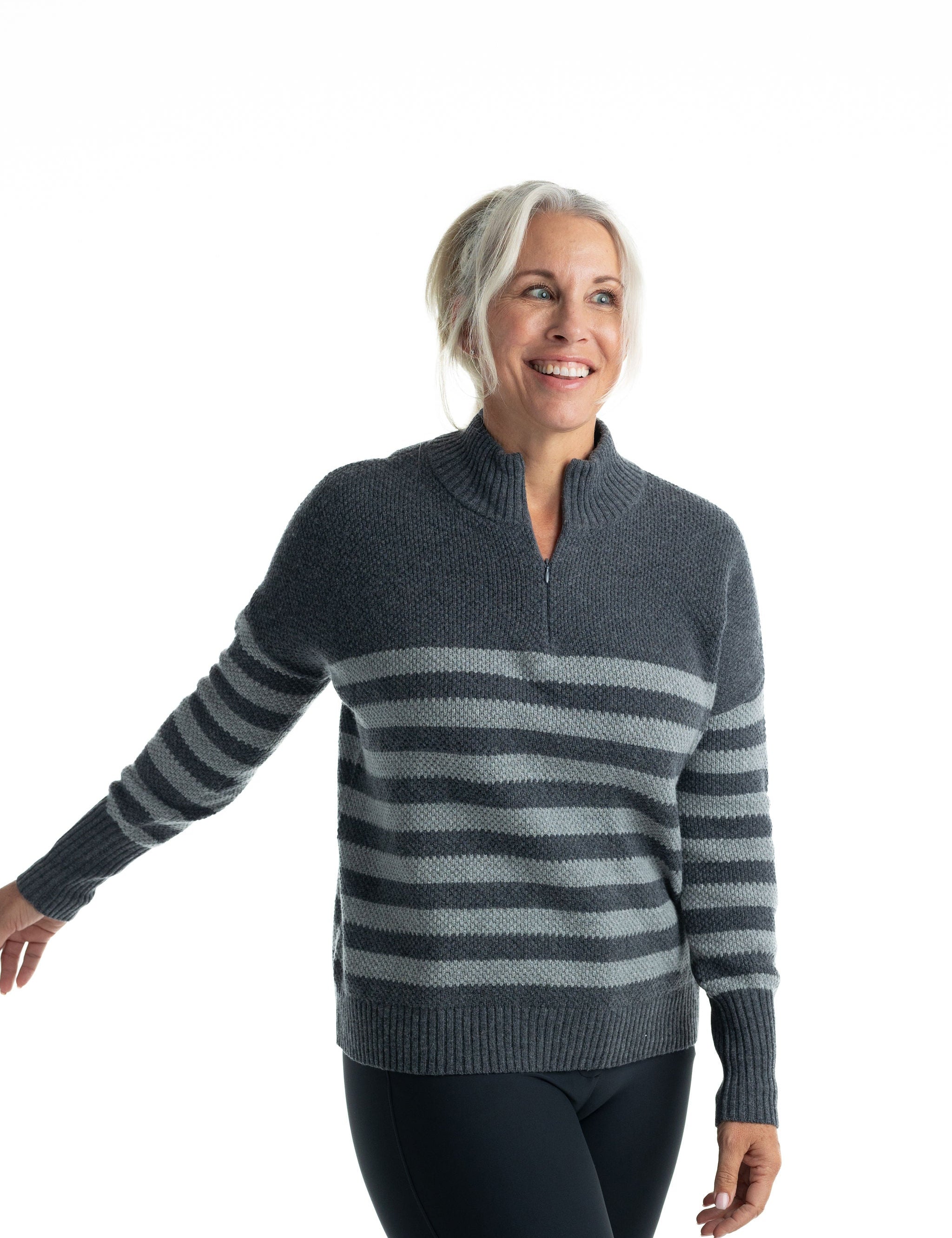 Hannah Childs Sassy Boyfriend Stripe 1/4 Zip Sweater