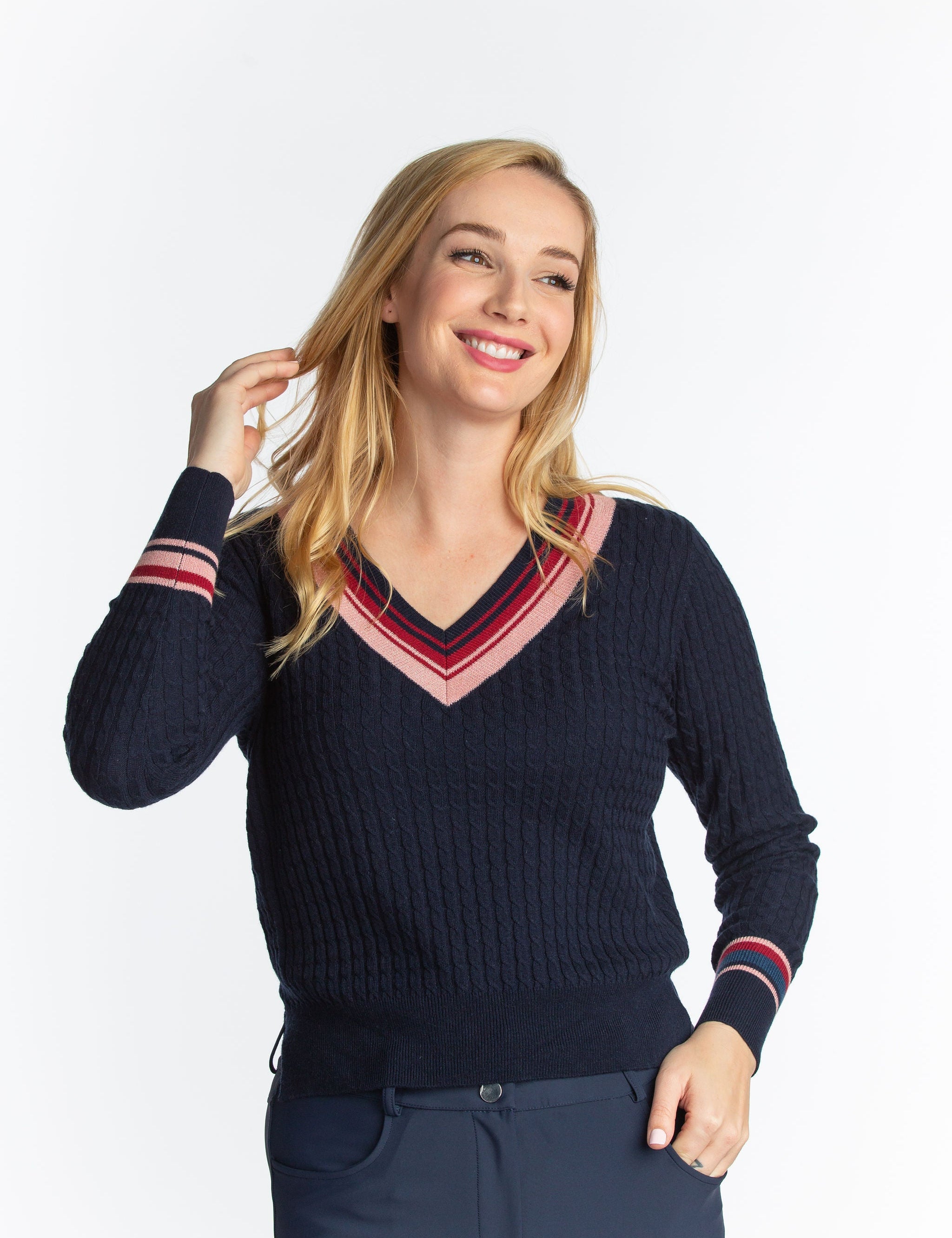 Hannah Childs Kayla V Neck Stripe Sweater