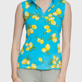 Kastel Denmark Azure Lemons Ruched Back Sleeveless 1/4 Zip Shirt