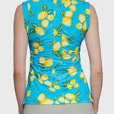 Kastel Denmark Azure Lemons Ruched Back Sleeveless 1/4 Zip Shirt