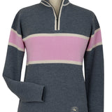 Essex Classics Oxford Quarter Zip Sweater - Grey & Pink