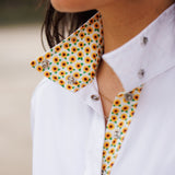 Essex Classics Sunflowers Ladies Talent Yarn Wrap Collar Short Sleeve Show Shirt