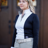 Essex Classics Ladies "Luna II" Black with Leopard Long Sleeve Performance Show Shirt