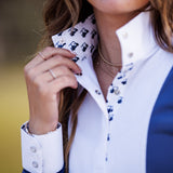 Essex Classics Ladies "Luna II" Marine Blue with Golf Carts Long Sleeve Performance Show Shirt