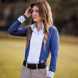 Essex Classics Ladies "Luna II" Marine Blue with Golf Carts Long Sleeve Performance Show Shirt