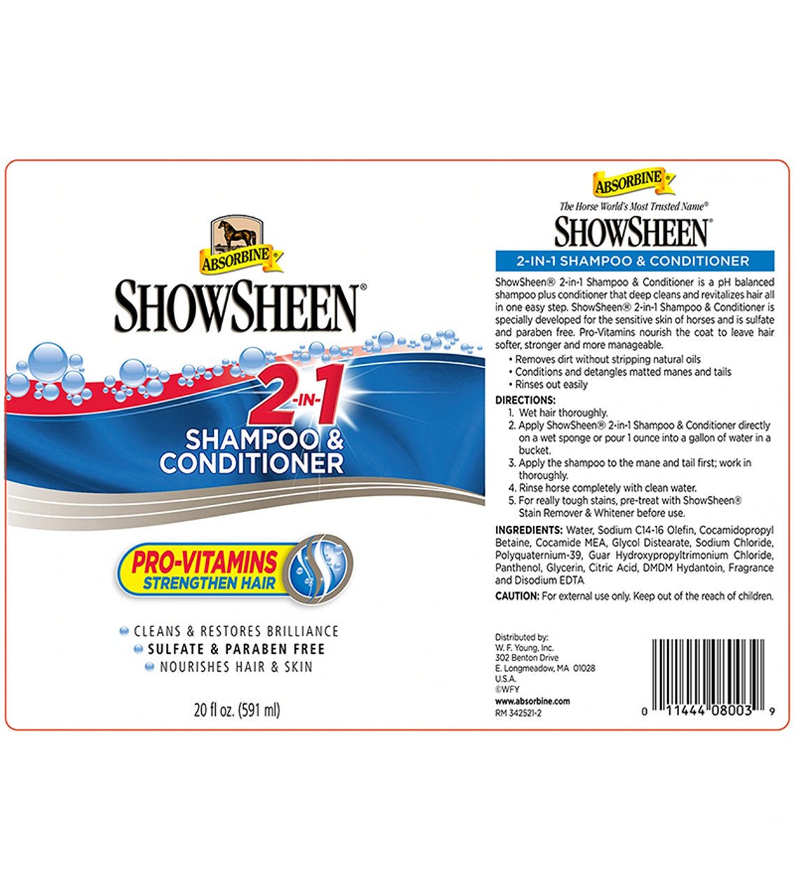 Absorbine® ShowSheen® 2 - In - 1 Shampoo & Conditioner 20 oz. - Absorbine - Equiluxe Tack
