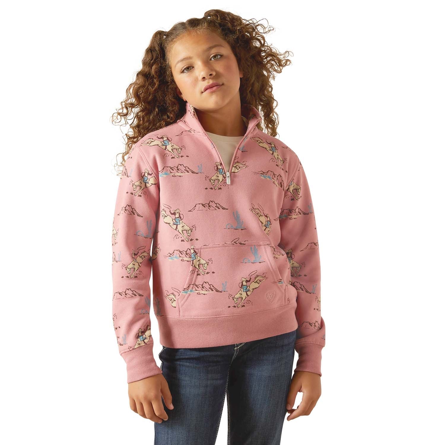 Ariat Girls Bronc Scene 1/4 Zip Sweatshirt - Ariat - Equiluxe Tack