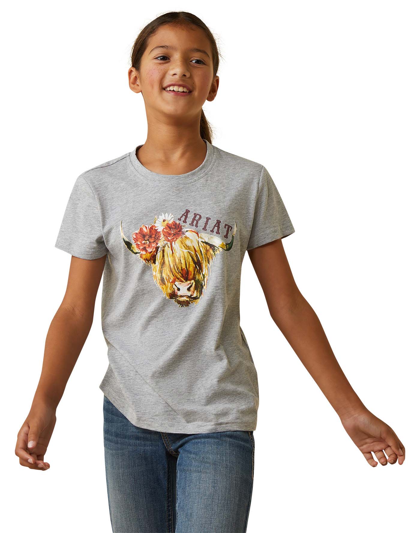 Ariat Girl's Highlander Rose T-Shirt, Heather Gray - Ariat - Equiluxe Tack