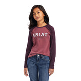 Ariat Girls Varsity Longsleeve T-Shirt, Mulberry/Rose