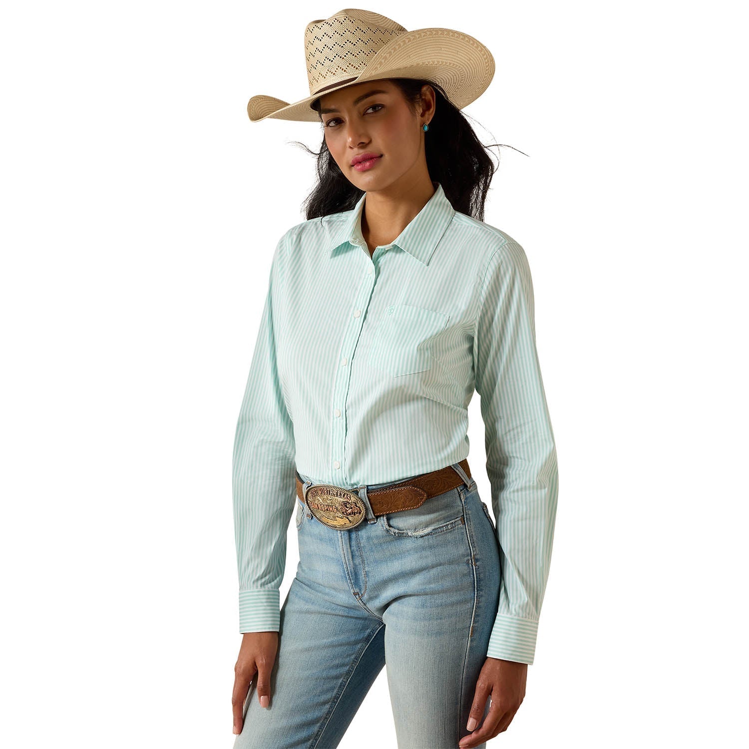 Ariat Women's Kirby Long Sleeve Collared Button-Down Shirt – Rider-Tested Stretch Poplin Equestrian Top