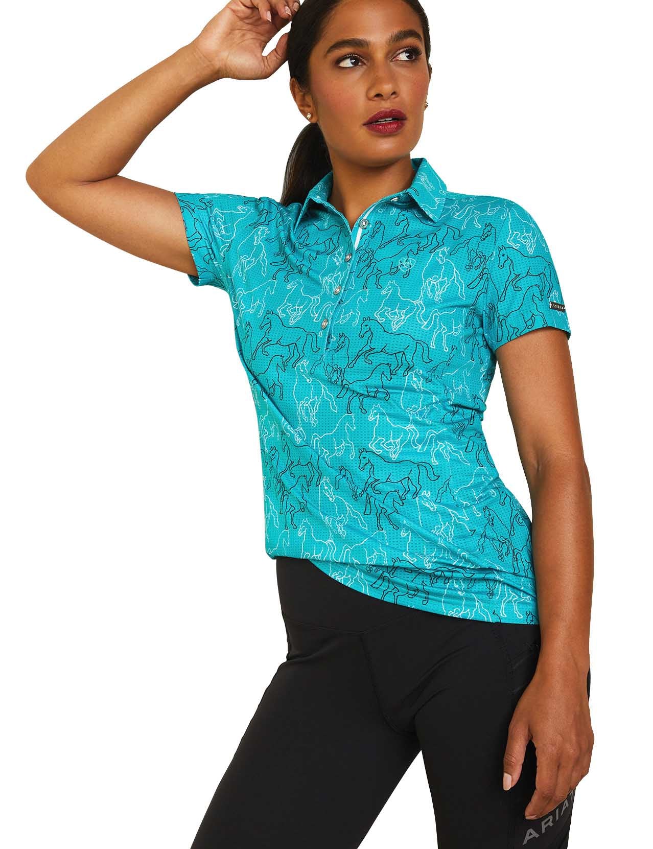Ariat Women's Motif Polo Shirt, Viridian Green - Ariat - Equiluxe Tack