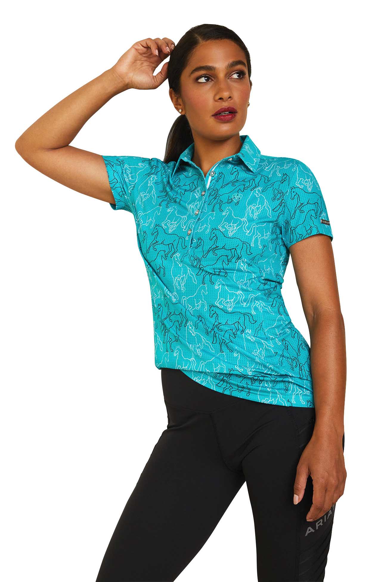 Ariat Women's Motif Polo Shirt, Viridian Green - Ariat - Equiluxe Tack