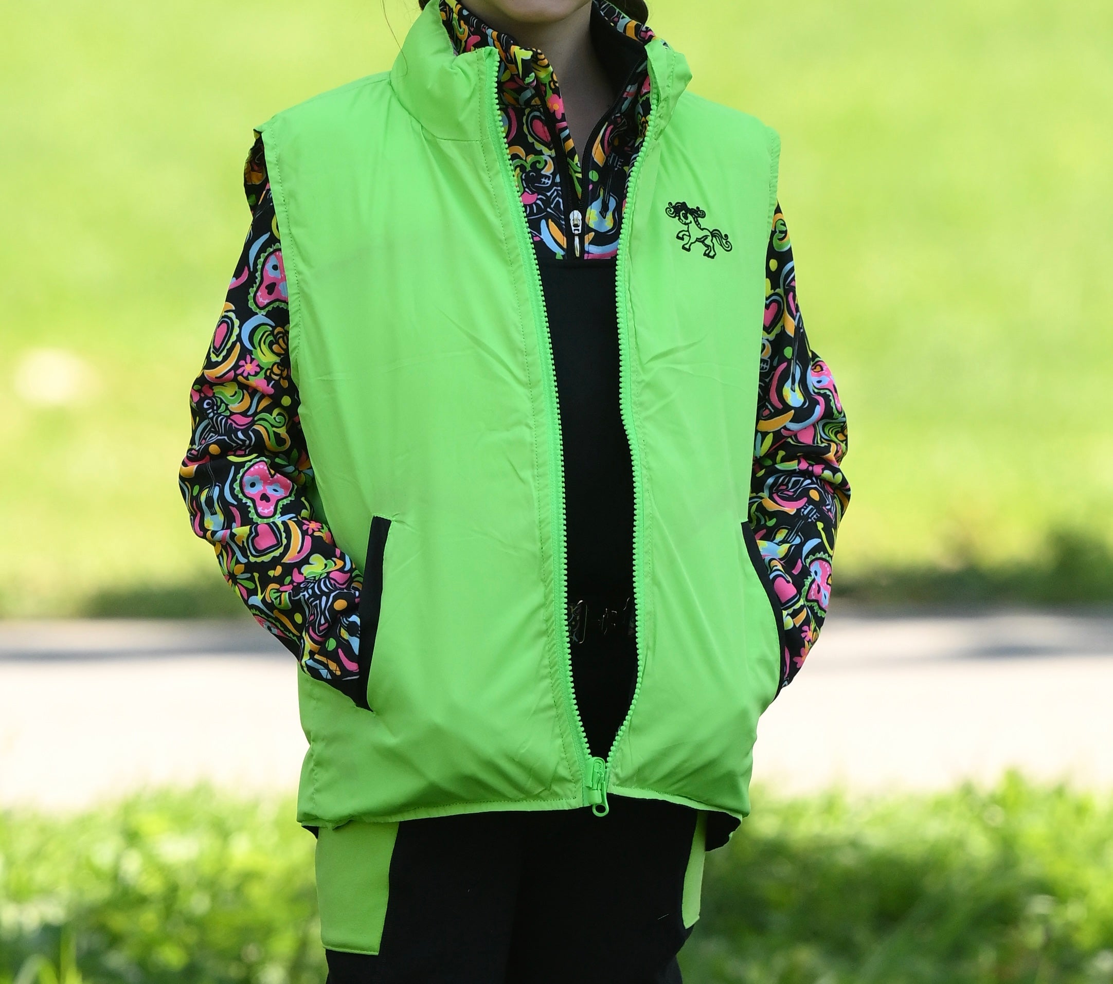 Belle & Bow Day of the Dead Reversible Puffer Vest - BelleandBow - Equiluxe Tack