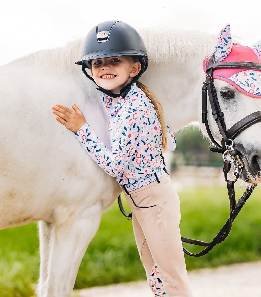 Belle & Bow Schooling jodphurs tan with footprints - BelleandBow - Equiluxe Tack