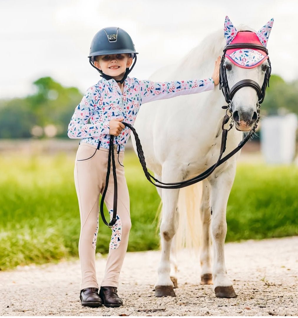 Belle & Bow Schooling jodphurs tan with footprints - BelleandBow - Equiluxe Tack