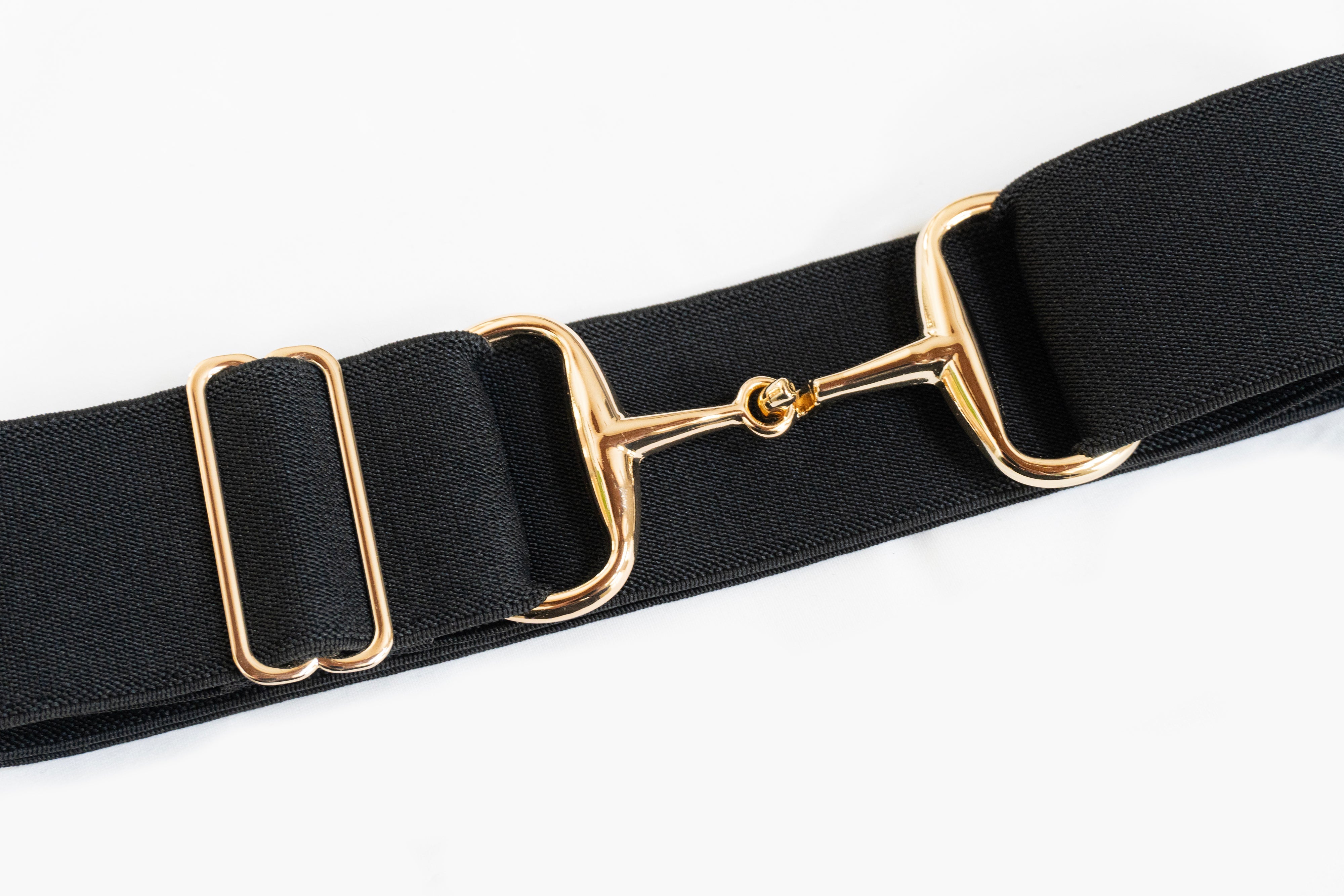 Black - 2" Gold Snaffle Elastic Belt - Ellany - Equiluxe Tack