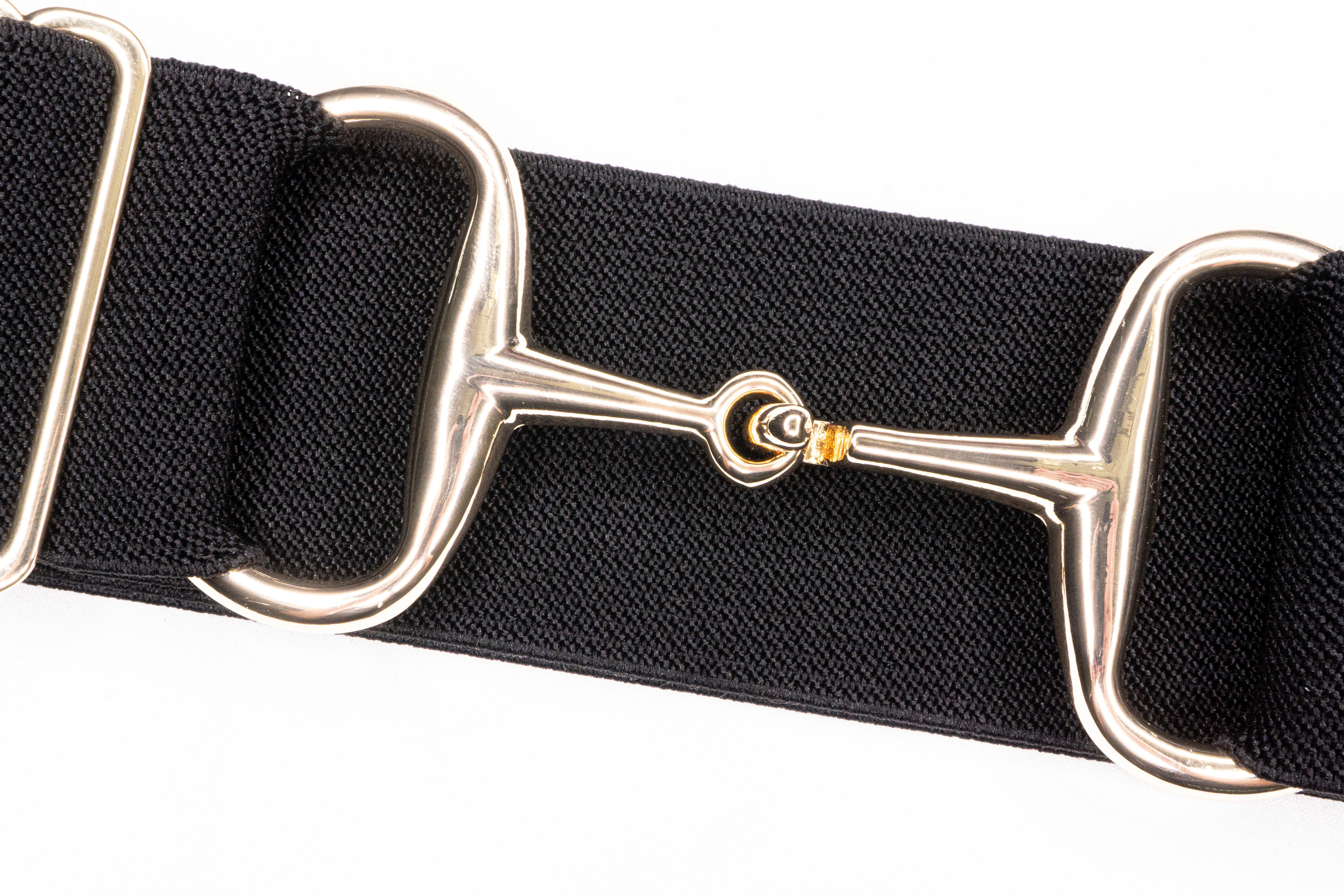 Black - 2" Gold Snaffle Elastic Belt - Ellany Equestrian - Equiluxe Tack