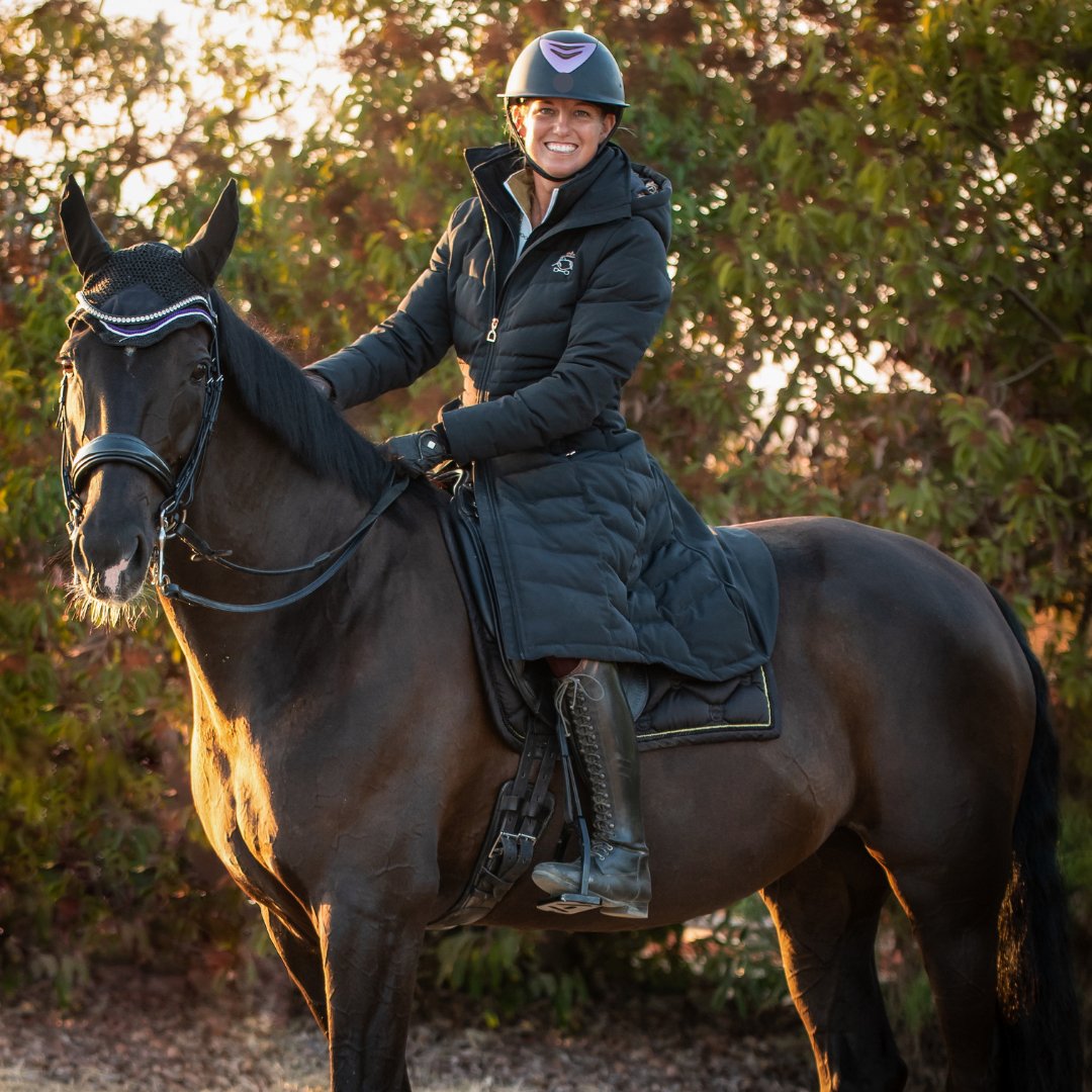 Black Duck Down Riding Coat with Velvet Collar - Dressage Queen Dream - Equiluxe Tack