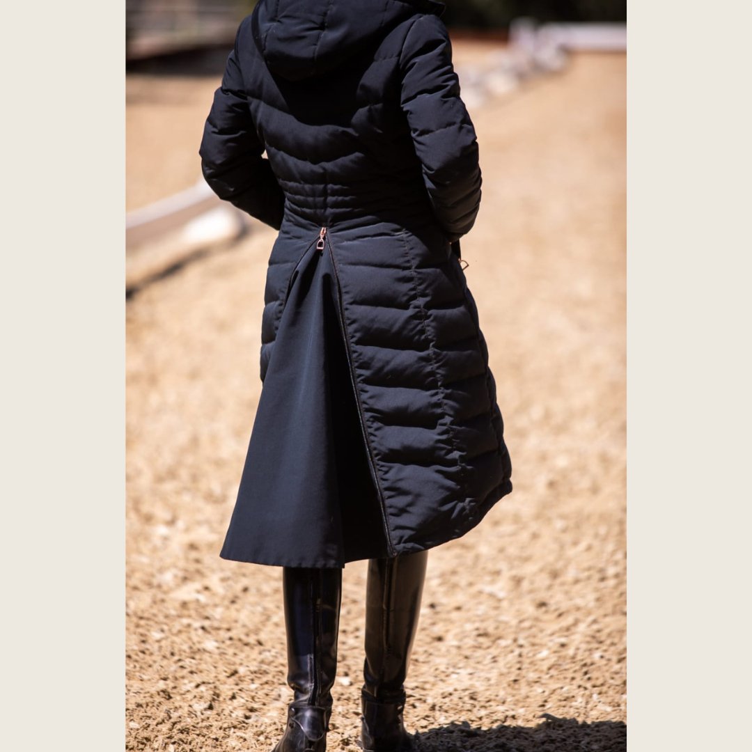 Black Duck Down Riding Coat with Velvet Collar - Dressage Queen Dream - Equiluxe Tack