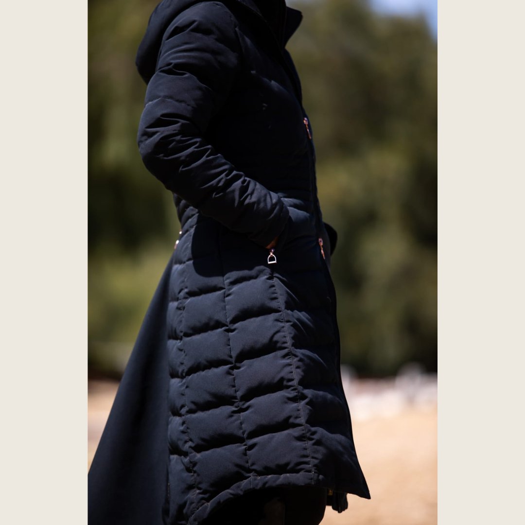 Black Duck Down Riding Coat with Velvet Collar - Dressage Queen Dream - Equiluxe Tack