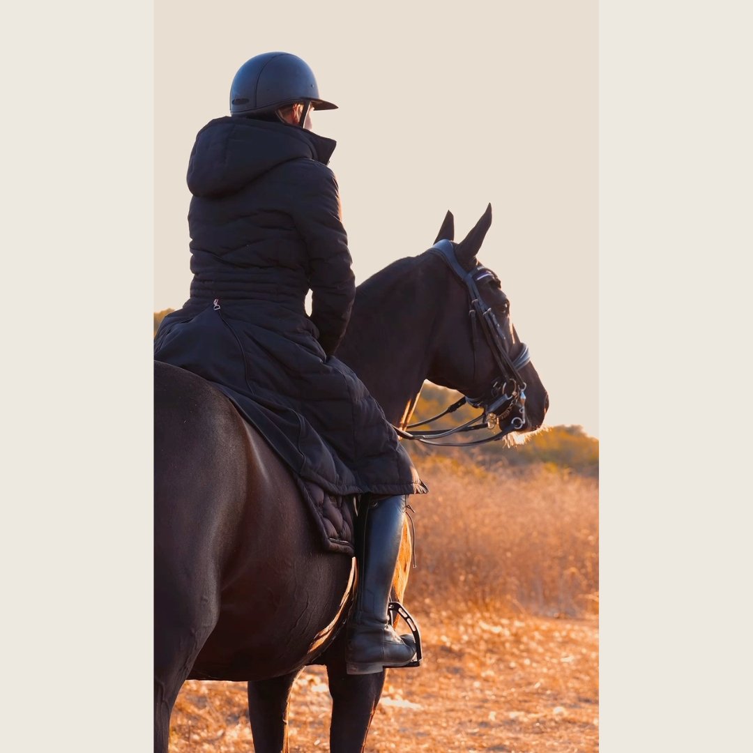 Black Duck Down Riding Coat with Velvet Collar - Dressage Queen Dream - Equiluxe Tack