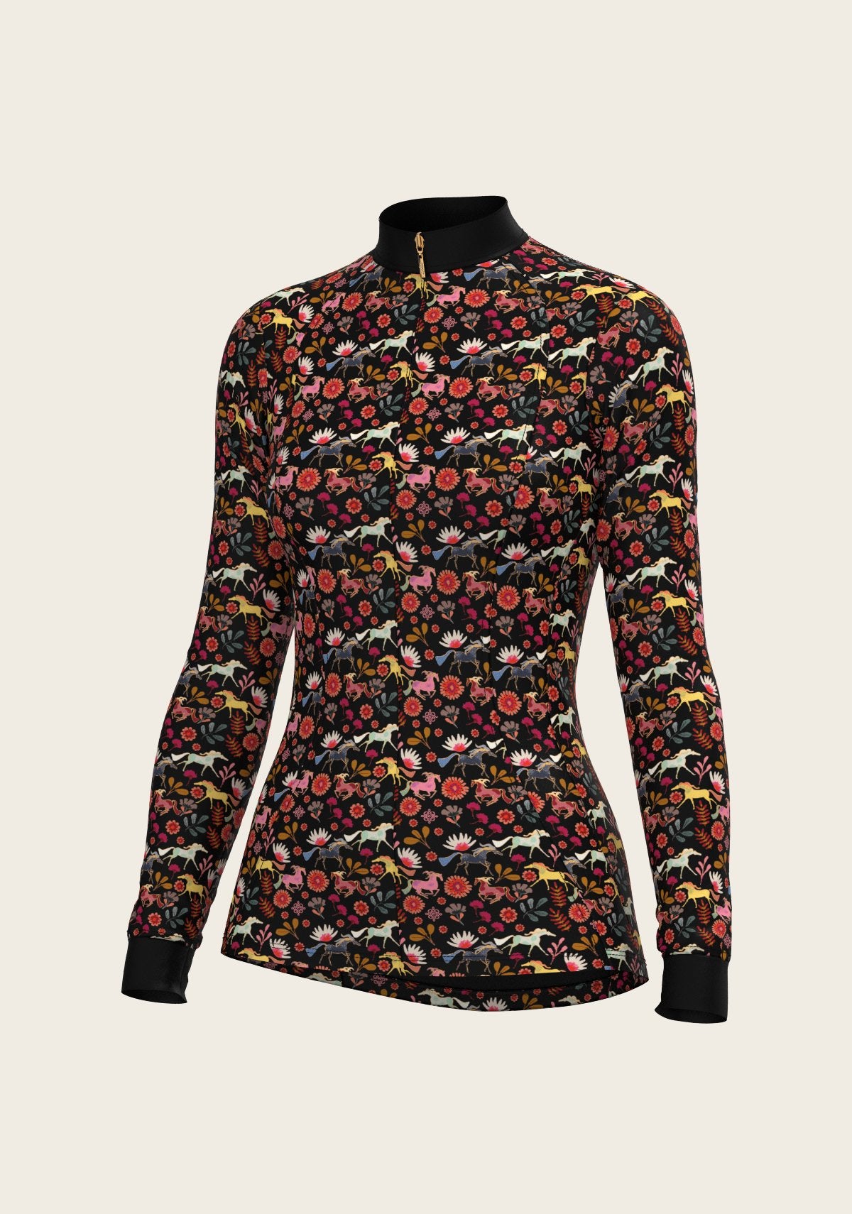  Bouquet on Black Quarter Zip Sun Shirt - Espoir Equestrian - Equiluxe Tack