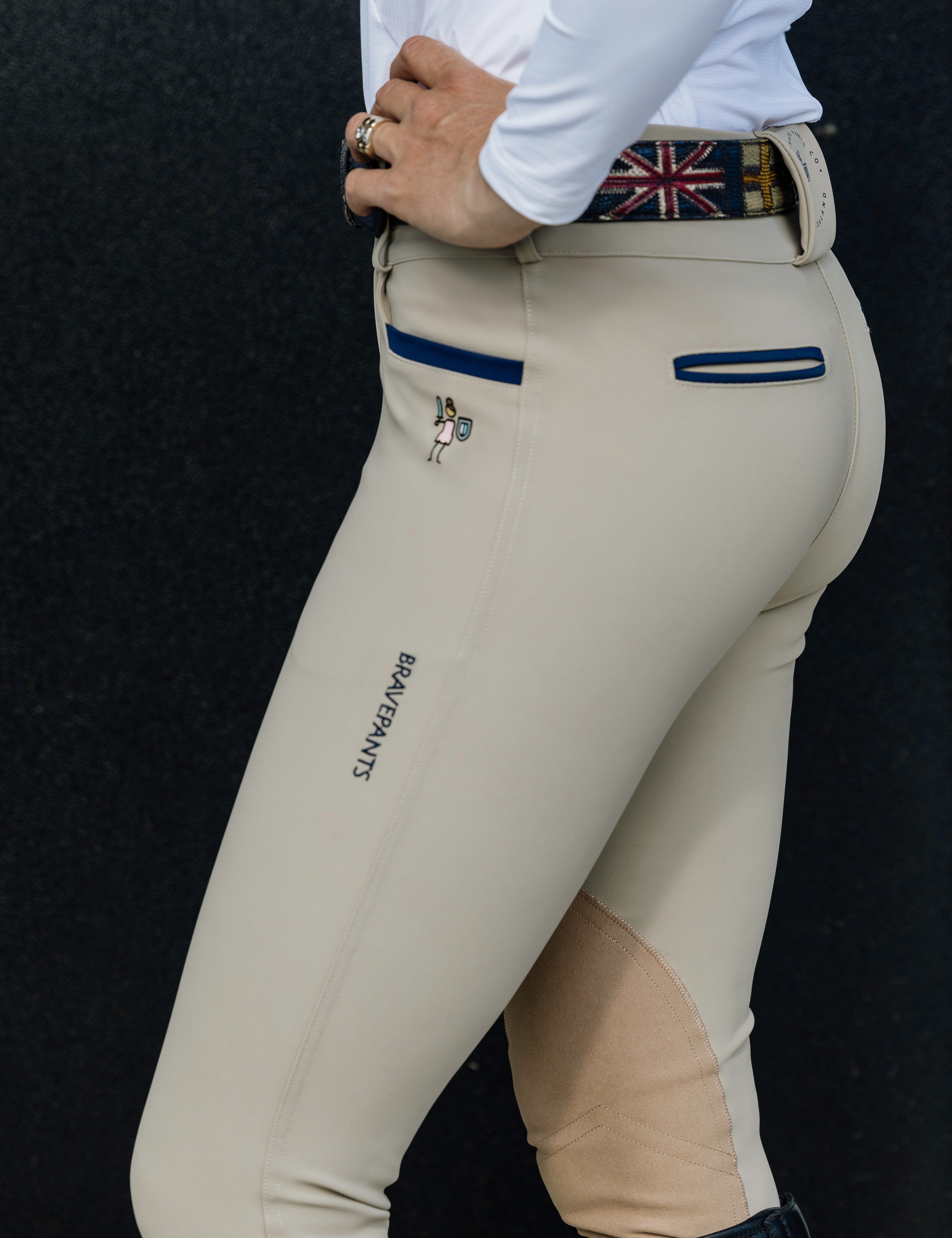 Brave Pants Double Weight Endura Beige Half Seat Grip Breeches - BRAVE PANTS USA - Equiluxe Tack