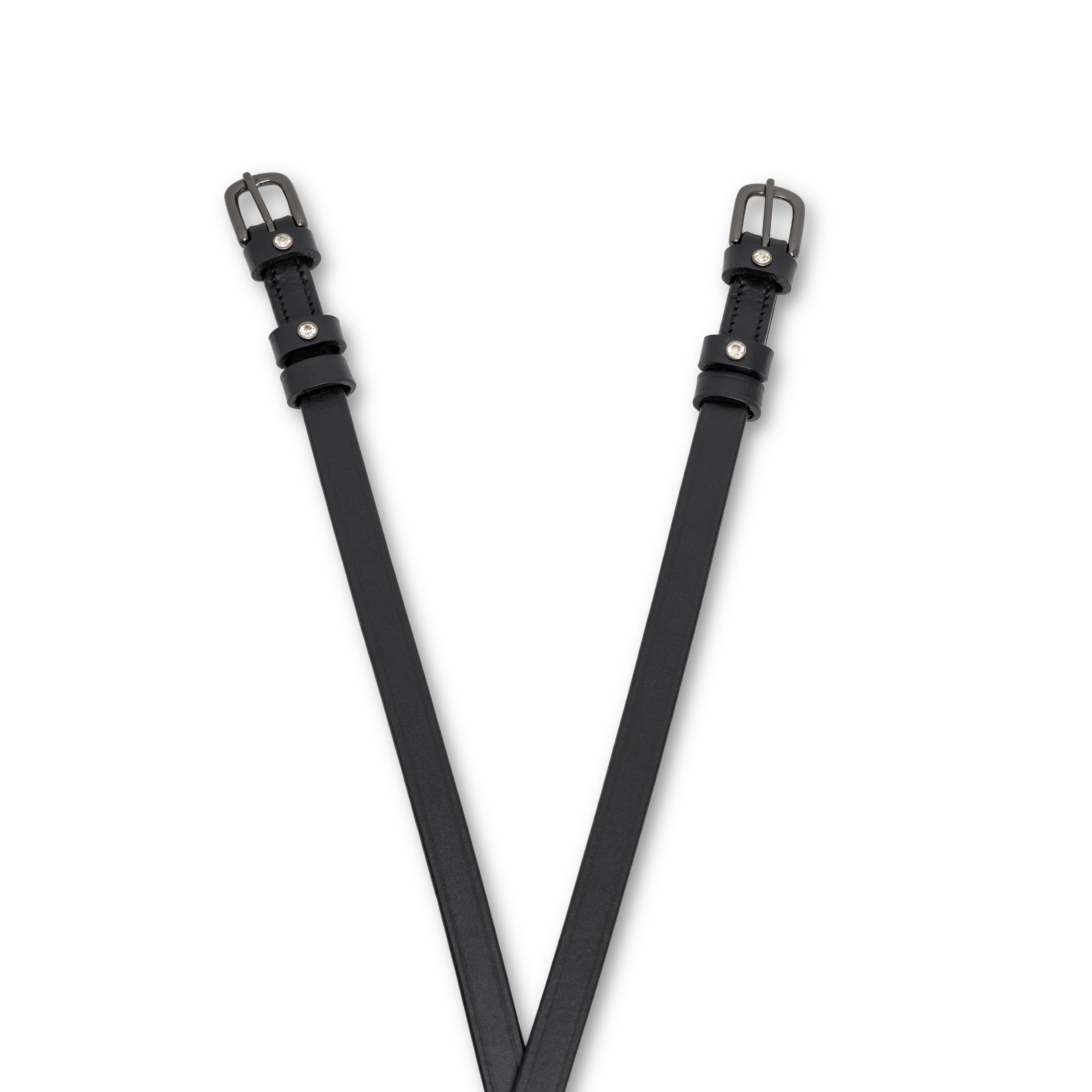 Brixton Black Leather & Clear Crystal Rivet Spur Straps - Halter Ego® - Equiluxe Tack