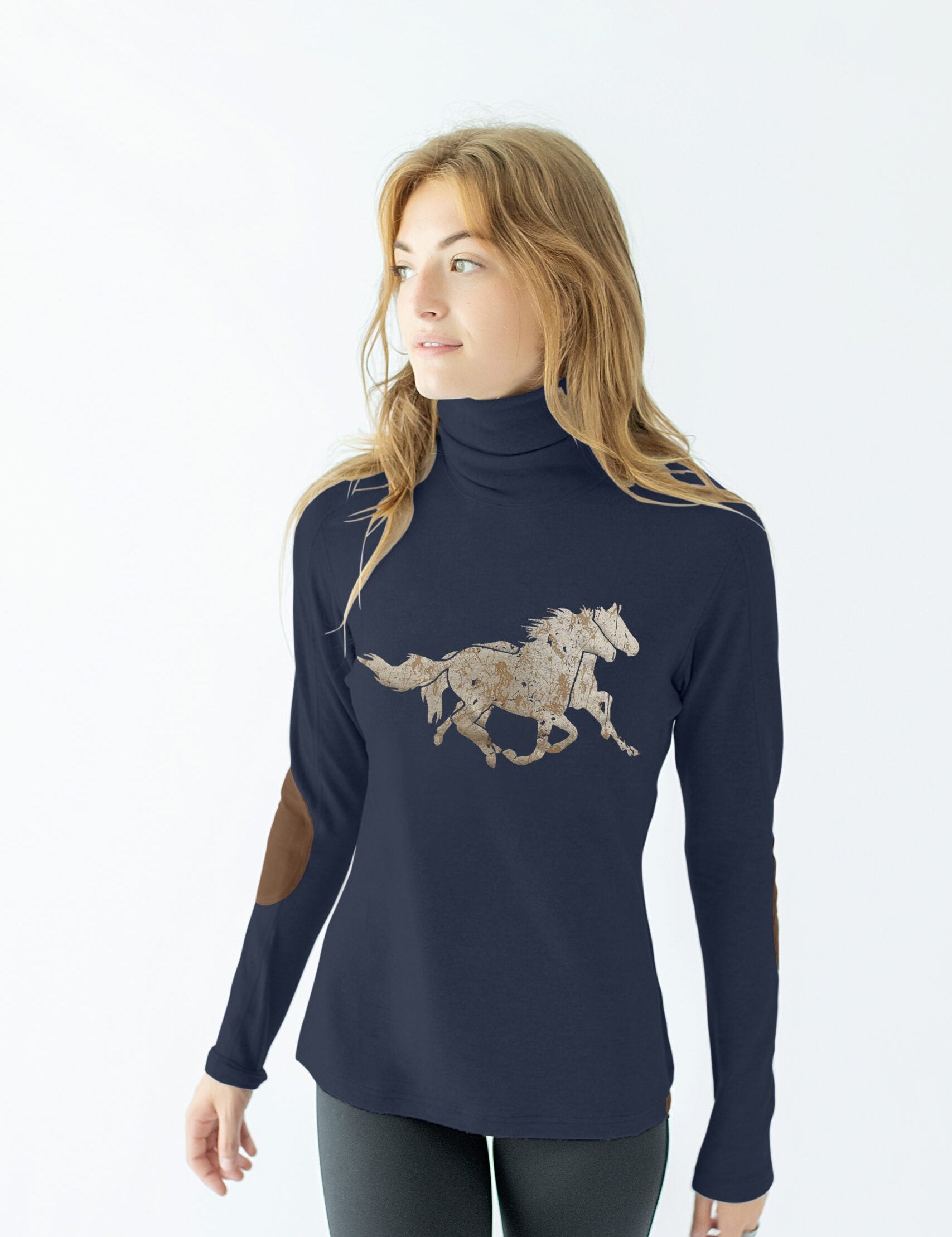 Chestnut Bay Rider Lounge Turtleneck Running Horses - Chestnut Bay - Equiluxe Tack