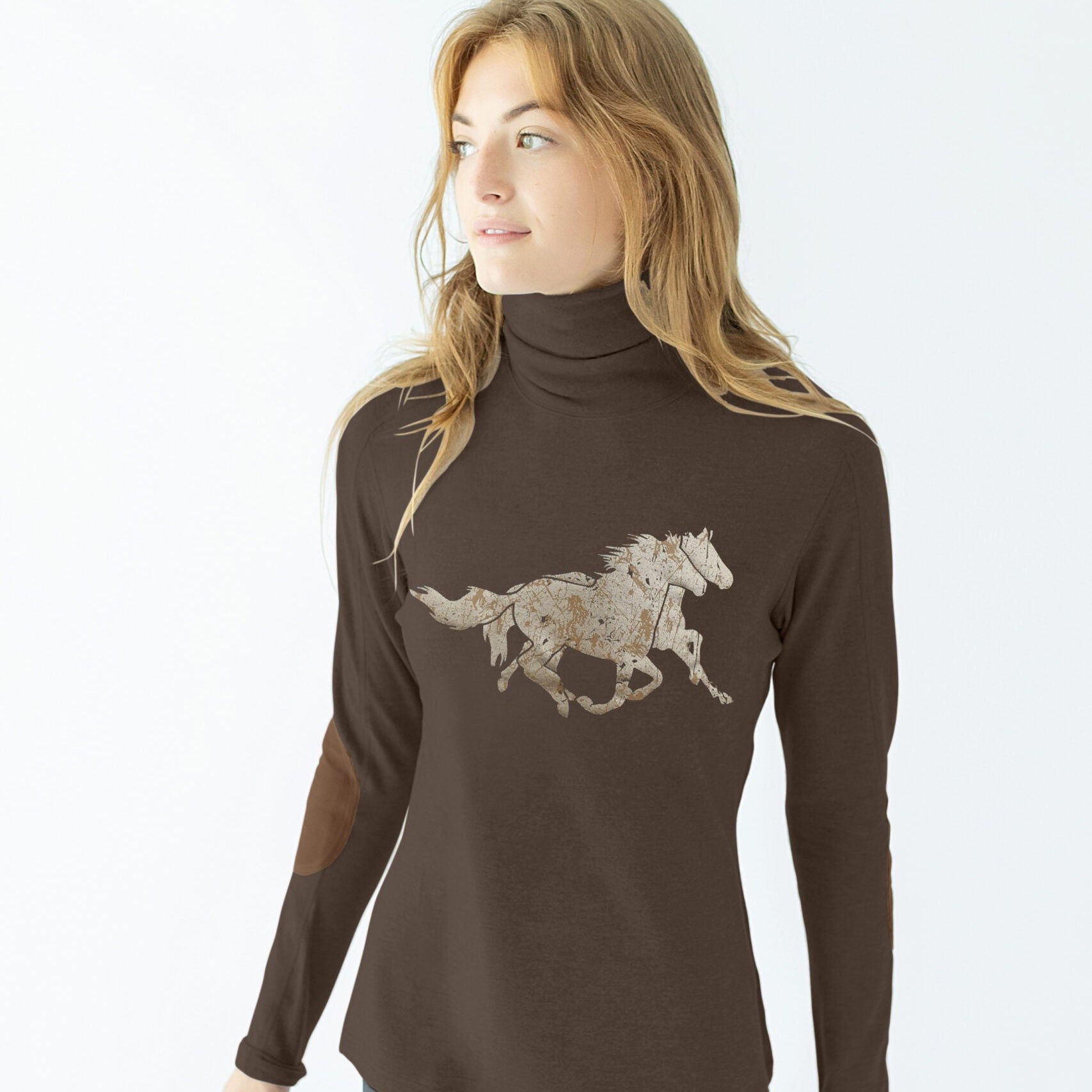 Chestnut Bay Rider Lounge Turtleneck Running Horses - Chestnut Bay - Equiluxe Tack