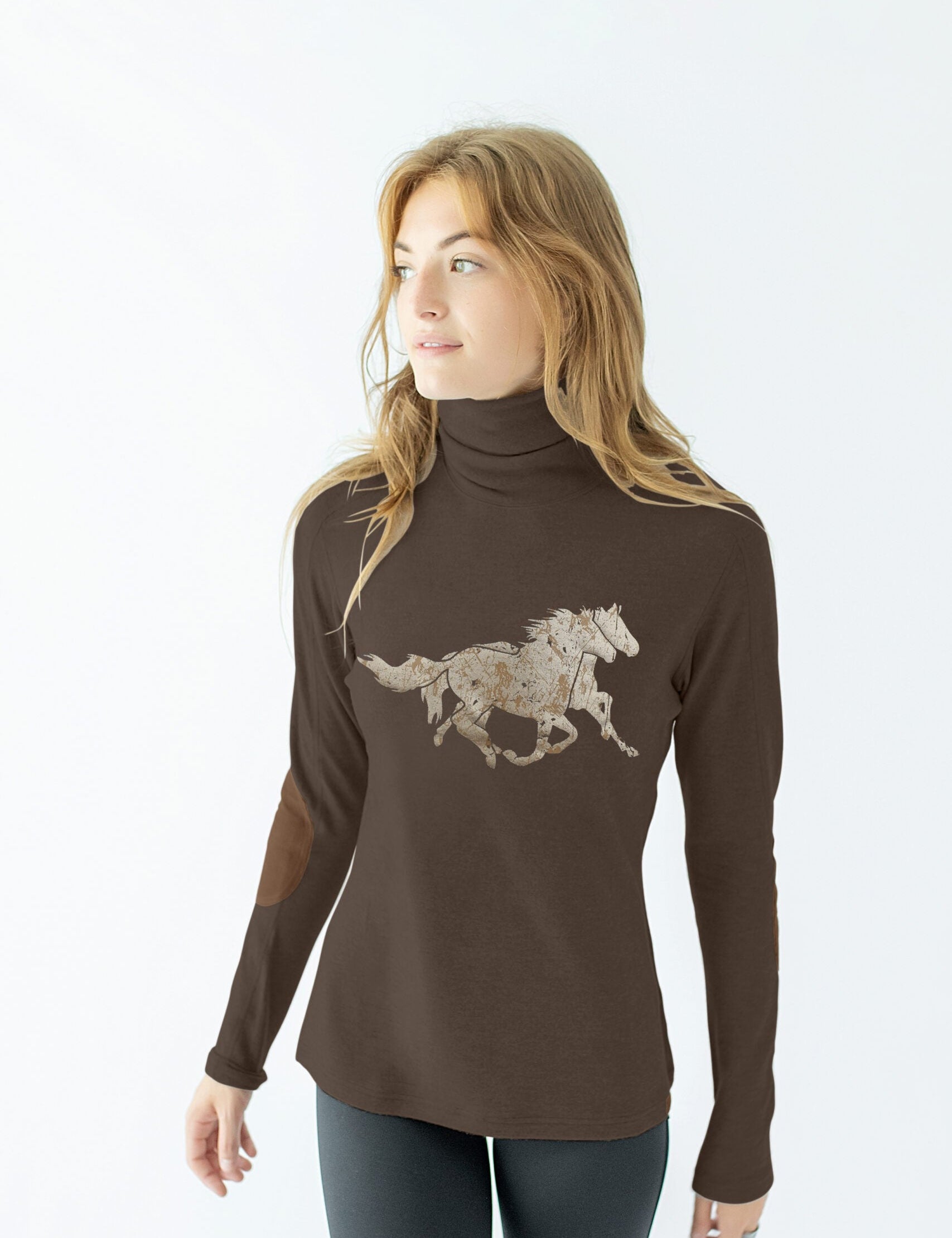 Chestnut Bay Rider Lounge Turtleneck Running Horses - Chestnut Bay - Equiluxe Tack