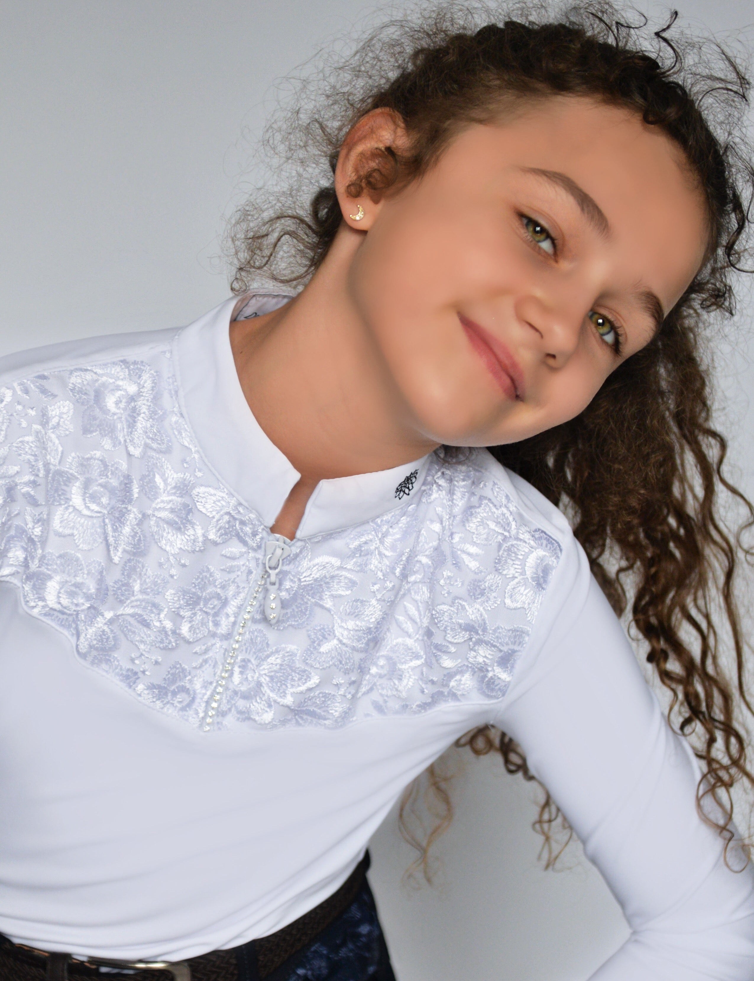 Children's Equestrian Show Shirt White BLACKBERRY KIDS Design By Dalia - Equiluxe Tack - Equiluxe Tack