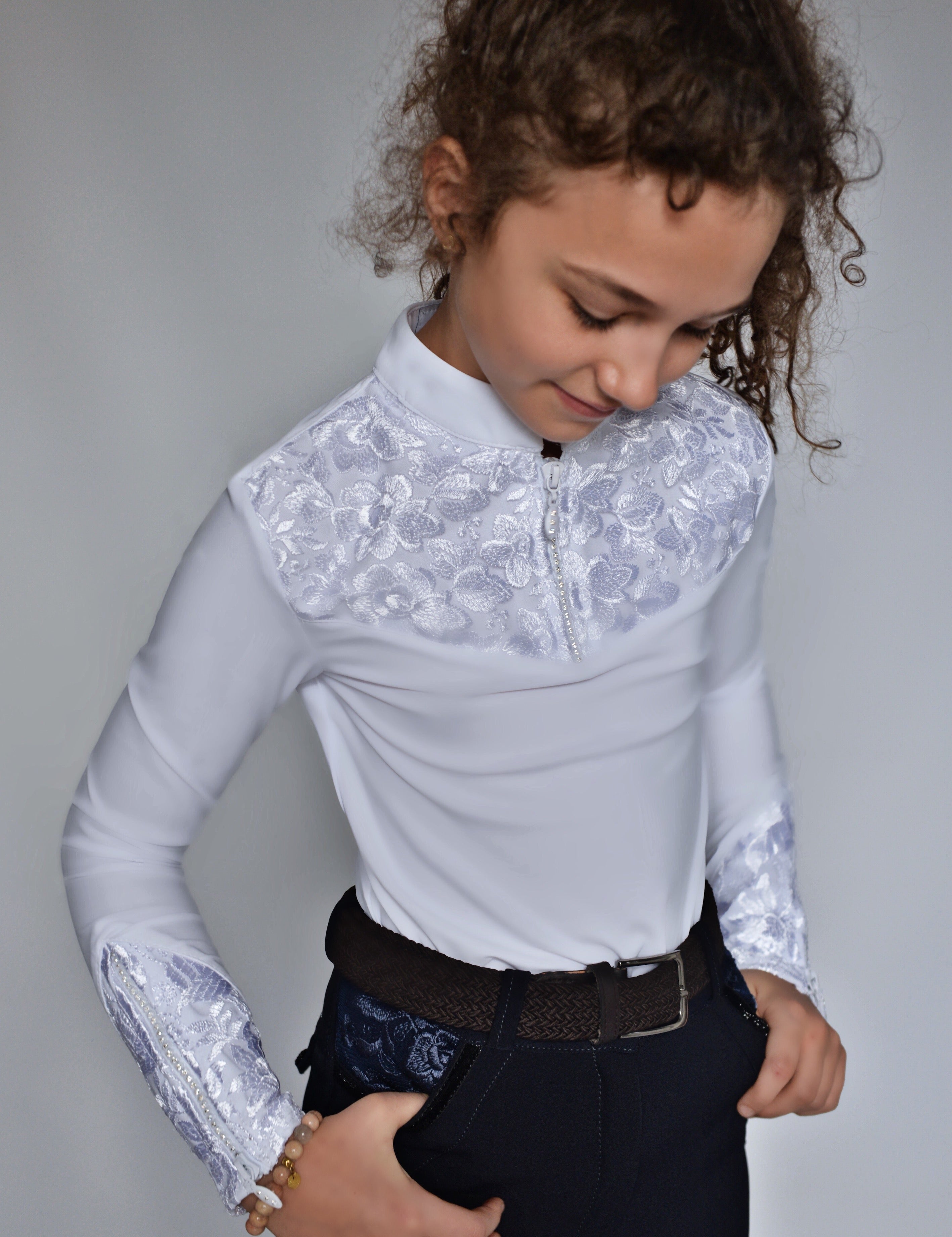 Children's Equestrian Show Shirt White BLACKBERRY KIDS Design By Dalia - Equiluxe Tack - Equiluxe Tack