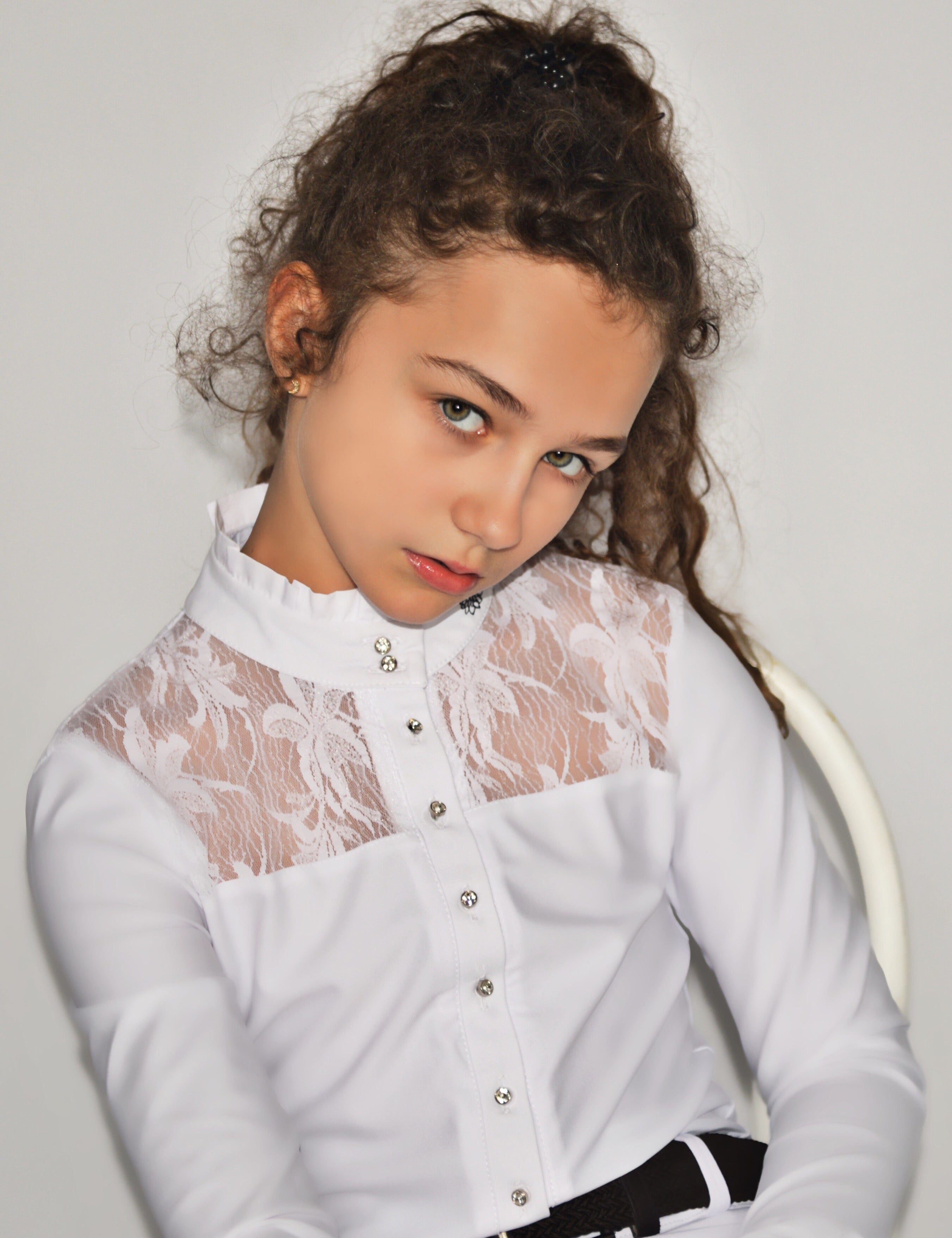Children's Equestrian Show Shirt White WISTERIA Design By Dalia - Equiluxe Tack - Equiluxe Tack