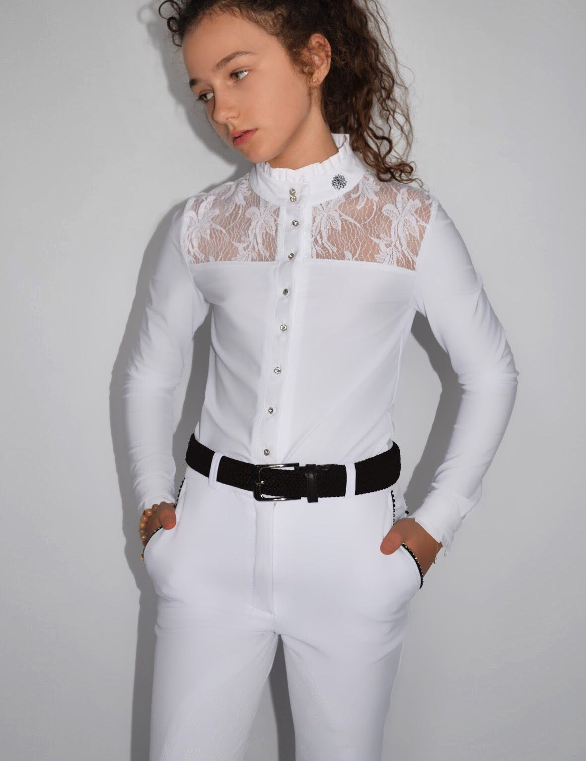 Children's Equestrian Show Shirt White WISTERIA Design By Dalia - Equiluxe Tack - Equiluxe Tack
